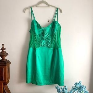 PrettyLittleThing • Corset‎ Mesh Satin Mini Dress
